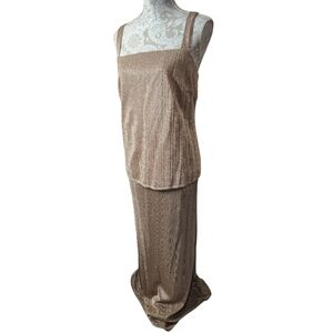 Onyx Nite by Wendye Chaitin Gold Metallic Evening Maxi Dress size 20